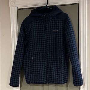 Columbia Navy Houndstooth Hooded Fleece Jacket